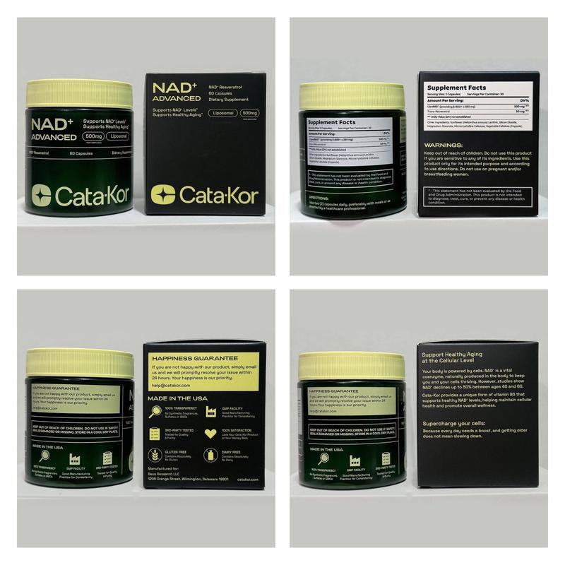 Cata-Kor NAD+ Advanced - NAD+ Supplement for Skin Aging Support, Energy, and Focus - 500Mg per Serving - 60 Count (30 Day Supply) - Previously Known as Reus Research NR 900