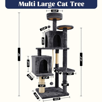 Wecharmer Cat Tree / Tower for Indoor with Green Leaves, Cat Condo Cozy Plush House with Hang Ball, Pet Furniture with Scratching Posts Cat Tree