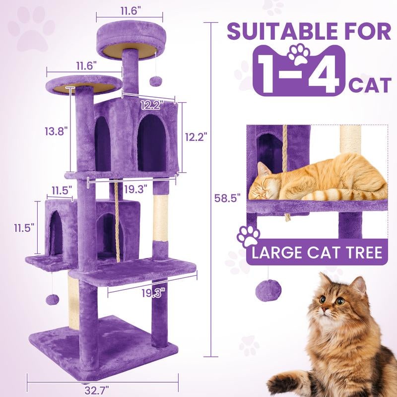 Wecharmer Cat Tree / Tower for Indoor with Green Leaves, Cat Condo Cozy Plush House with Hang Ball, Pet Furniture with Scratching Posts Cat Tree