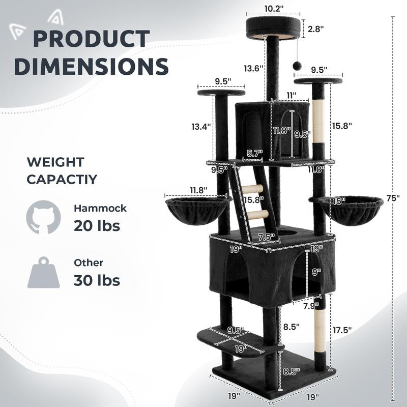 Wecharmer Cat Tree / Tower for Indoor with Green Leaves, Cat Condo Cozy Plush House with Hang Ball, Pet Furniture with Scratching Posts Cat Tree