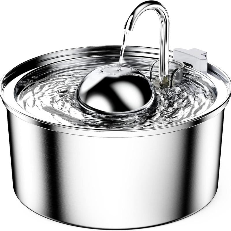 Cat Water Fountain, 304 Stainless Steel Pet Water Fountain, 24/7 Keep the Water Fresh, 74Oz Capacity, Ultra-Quiet, No Sputter, Compact, Easy Cleaning, Suit for Pets