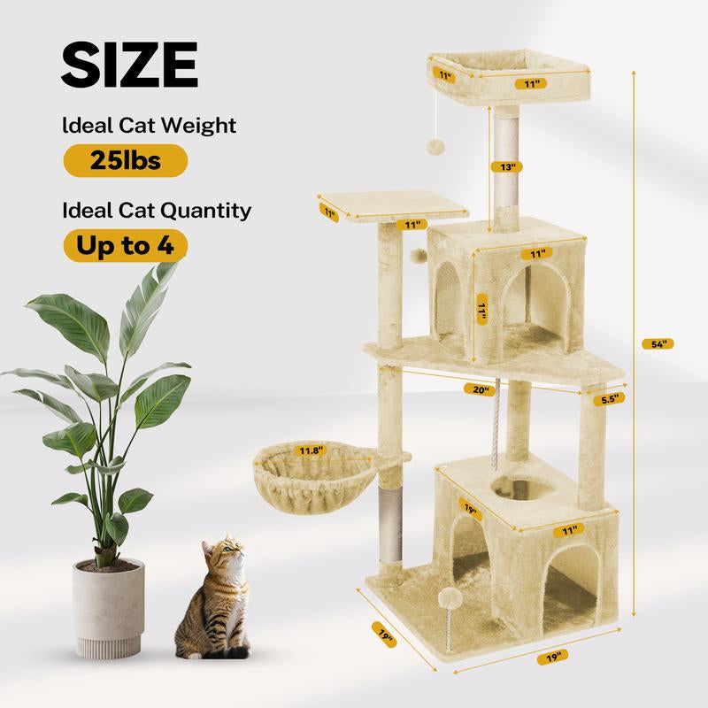 Wecharmer Cat Tree / Tower for Indoor with Green Leaves, Cat Condo Cozy Plush House with Hang Ball, Pet Furniture with Scratching Posts Cat Tree