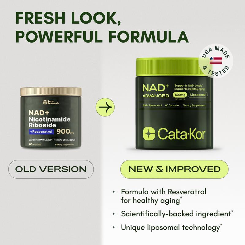 Cata-Kor NAD+ Advanced - NAD+ Supplement for Skin Aging Support, Energy, and Focus - 500Mg per Serving - 60 Count (30 Day Supply) - Previously Known as Reus Research NR 900