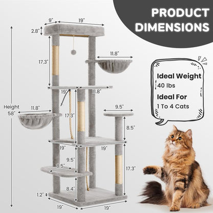 Wecharmer Cat Tree / Tower for Indoor with Green Leaves, Cat Condo Cozy Plush House with Hang Ball, Pet Furniture with Scratching Posts Cat Tree