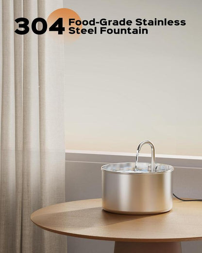 Cat Water Fountain, 304 Stainless Steel Pet Water Fountain, 24/7 Keep the Water Fresh, 74Oz Capacity, Ultra-Quiet, No Sputter, Compact, Easy Cleaning, Suit for Pets