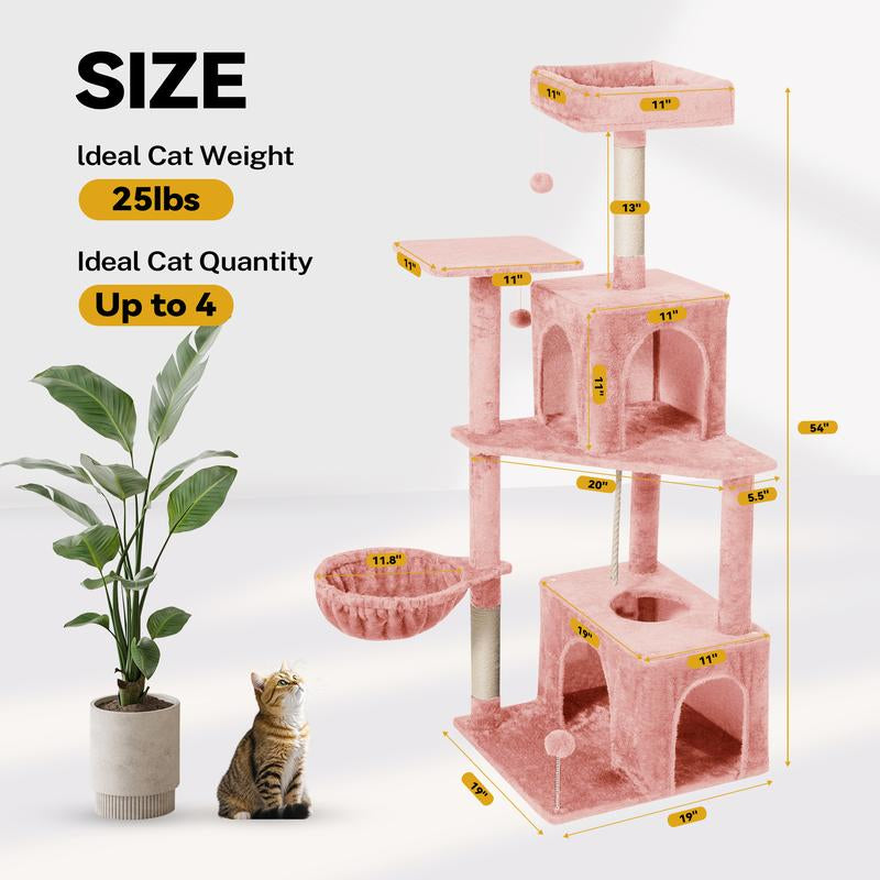 Wecharmer Cat Tree / Tower for Indoor with Green Leaves, Cat Condo Cozy Plush House with Hang Ball, Pet Furniture with Scratching Posts Cat Tree