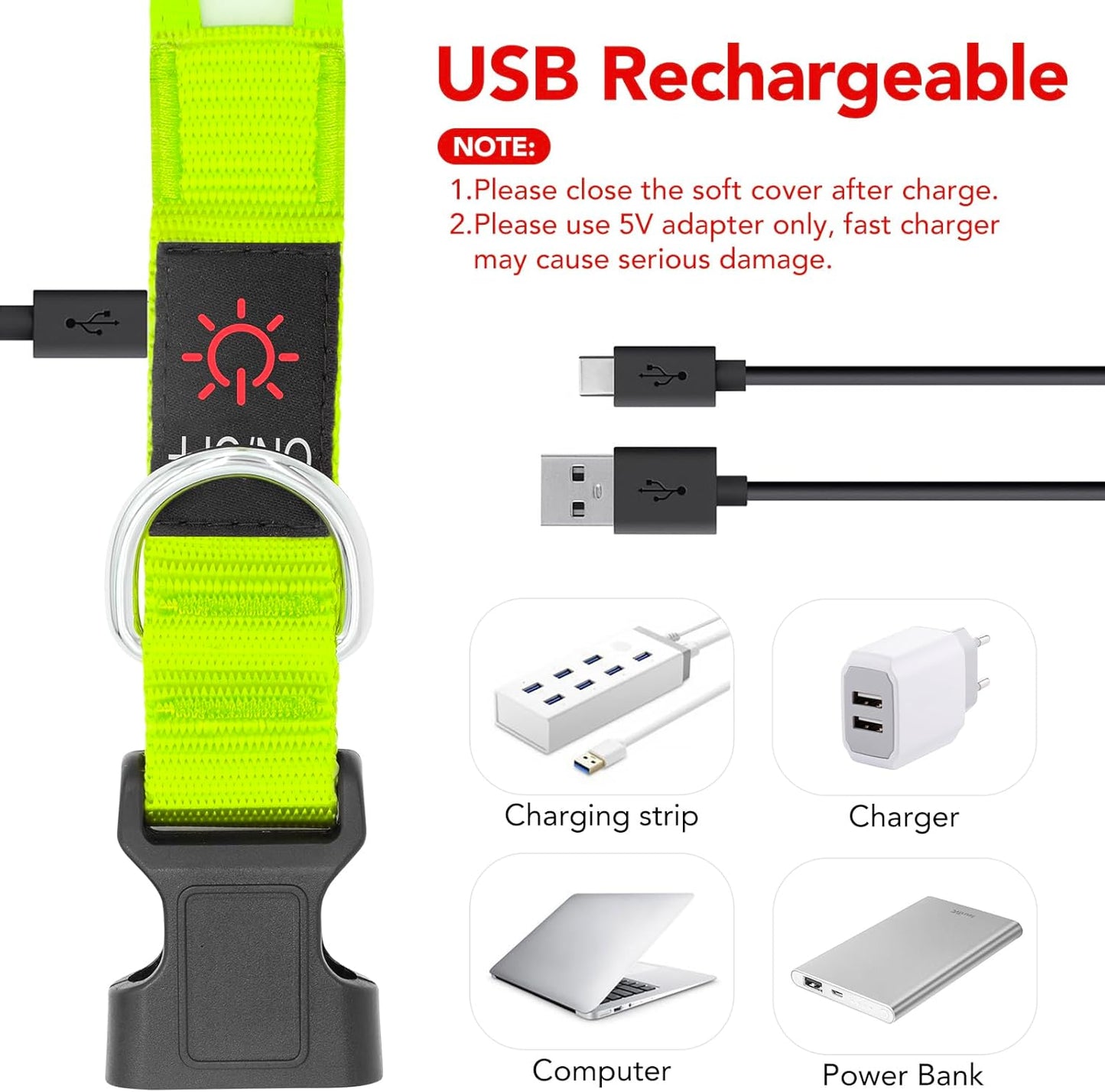 LED Dog Collar, Light up Dog Collar Adjustable USB Rechargeable Super Bright Safety Light Glowing Collars for Dog(Small,Green)
