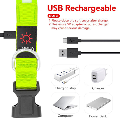 LED Dog Collar, Light up Dog Collar Adjustable USB Rechargeable Super Bright Safety Light Glowing Collars for Dog(Small,Green)