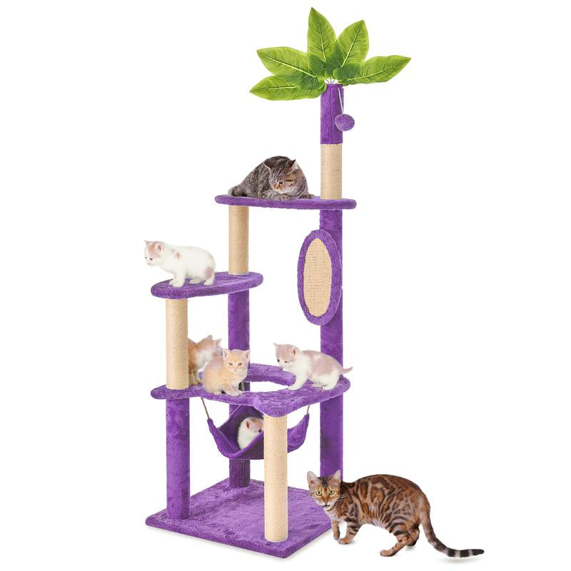Wecharmer Cat Tree / Tower for Indoor with Green Leaves, Cat Condo Cozy Plush House with Hang Ball, Pet Furniture with Scratching Posts Cat Tree