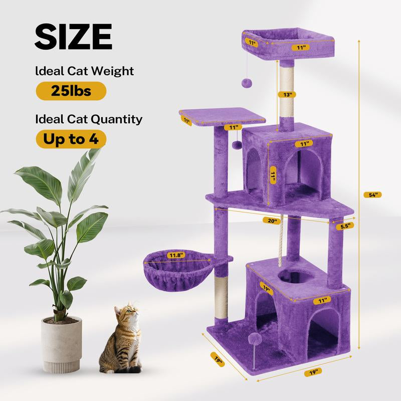 Wecharmer Cat Tree / Tower for Indoor with Green Leaves, Cat Condo Cozy Plush House with Hang Ball, Pet Furniture with Scratching Posts Cat Tree