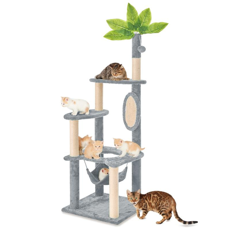 Wecharmer Cat Tree / Tower for Indoor with Green Leaves, Cat Condo Cozy Plush House with Hang Ball, Pet Furniture with Scratching Posts Cat Tree