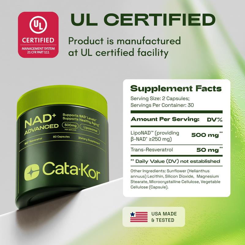 Cata-Kor NAD+ Advanced - NAD+ Supplement for Skin Aging Support, Energy, and Focus - 500Mg per Serving - 60 Count (30 Day Supply) - Previously Known as Reus Research NR 900