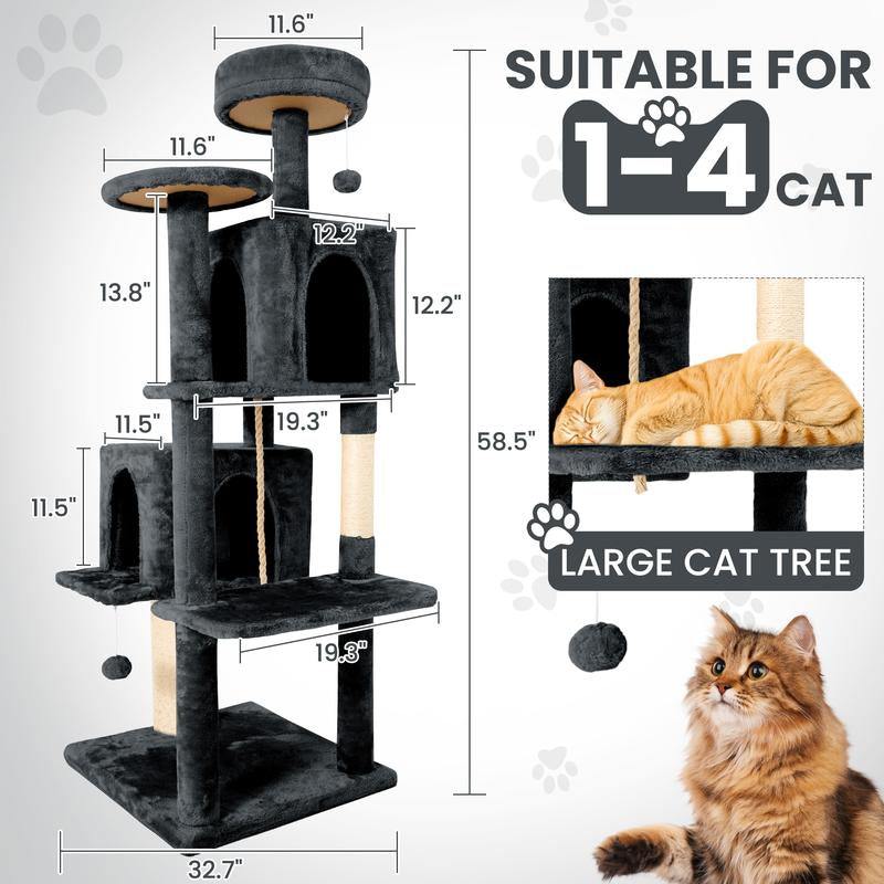 Wecharmer Cat Tree / Tower for Indoor with Green Leaves, Cat Condo Cozy Plush House with Hang Ball, Pet Furniture with Scratching Posts Cat Tree