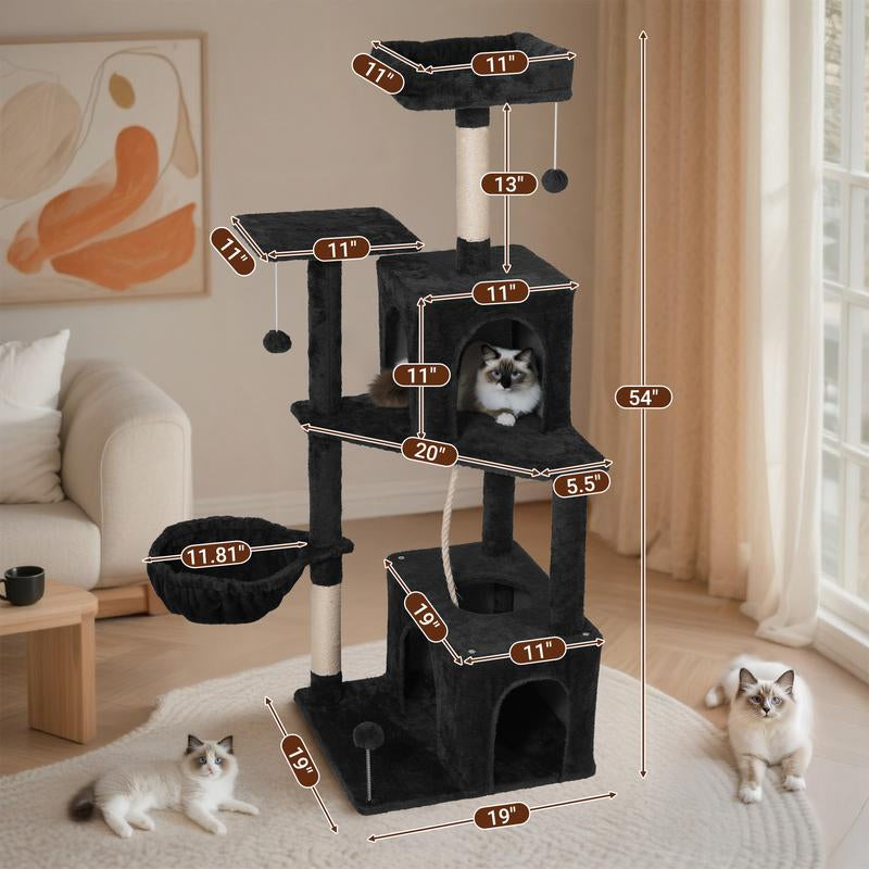 Wecharmer Cat Tree / Tower for Indoor with Green Leaves, Cat Condo Cozy Plush House with Hang Ball, Pet Furniture with Scratching Posts Cat Tree