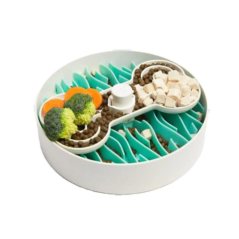 Puzzle Feeder Dog Slow Feeder Bowl - 15 Times Slower, 3 Parts, Silicon Mat, Dishwasher Safe, Spinning Bone Plate, Pet Toy, Multicoloured Slow Feeder