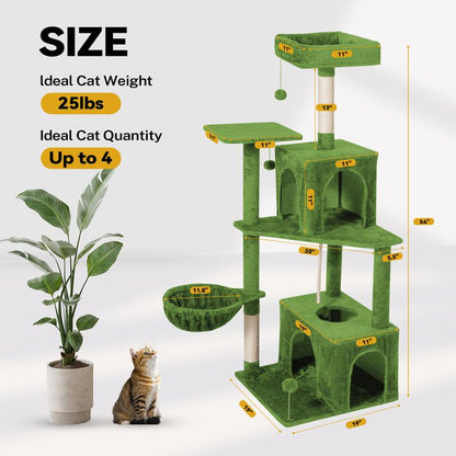 Wecharmer Cat Tree / Tower for Indoor with Green Leaves, Cat Condo Cozy Plush House with Hang Ball, Pet Furniture with Scratching Posts Cat Tree
