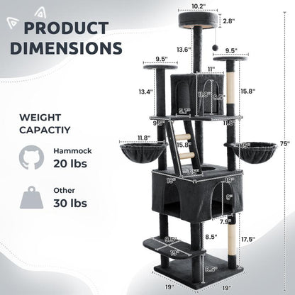 Wecharmer Cat Tree / Tower for Indoor with Green Leaves, Cat Condo Cozy Plush House with Hang Ball, Pet Furniture with Scratching Posts Cat Tree