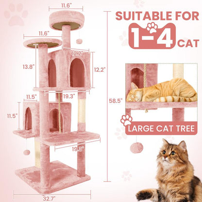 Wecharmer Cat Tree / Tower for Indoor with Green Leaves, Cat Condo Cozy Plush House with Hang Ball, Pet Furniture with Scratching Posts Cat Tree