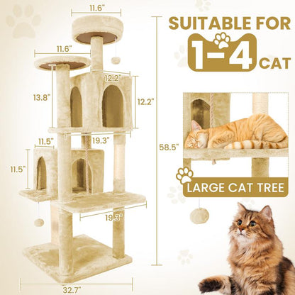 Wecharmer Cat Tree / Tower for Indoor with Green Leaves, Cat Condo Cozy Plush House with Hang Ball, Pet Furniture with Scratching Posts Cat Tree