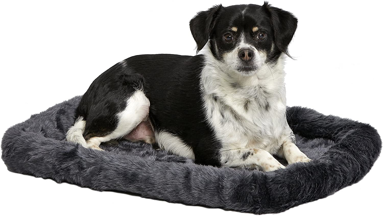 Dog Bed – Gray Faux Fur Bolster, Ultra-Soft and Machine Washable, Fits 24-Inch Crates and Carriers, for Small Dogs and Cats