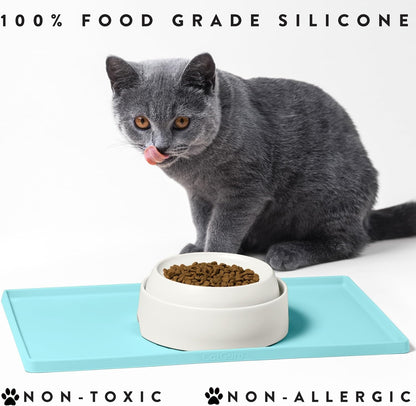 Cat Food Mat, Small & Large Pet Feedingd Mat, 100% Waterproof Cat Mats for Food and Water, Silicone Mats for Pet Bowls, Non-Slip Placemat for Water Bowl or Fountain (Small, Aruba)