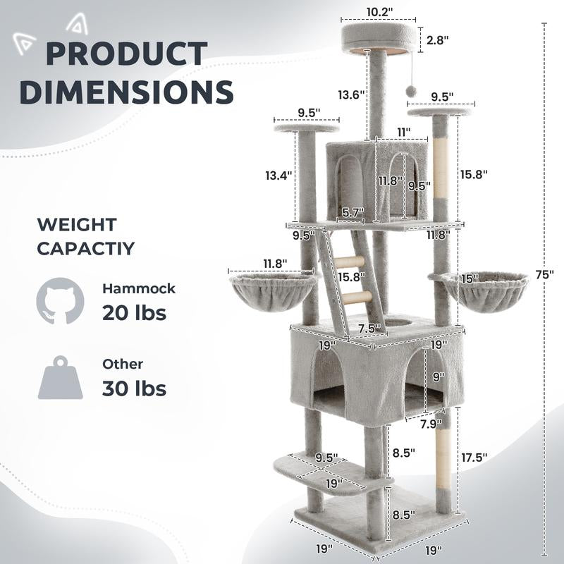 Wecharmer Cat Tree / Tower for Indoor with Green Leaves, Cat Condo Cozy Plush House with Hang Ball, Pet Furniture with Scratching Posts Cat Tree