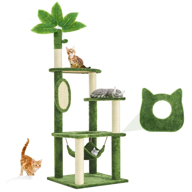 Wecharmer Cat Tree / Tower for Indoor with Green Leaves, Cat Condo Cozy Plush House with Hang Ball, Pet Furniture with Scratching Posts Cat Tree