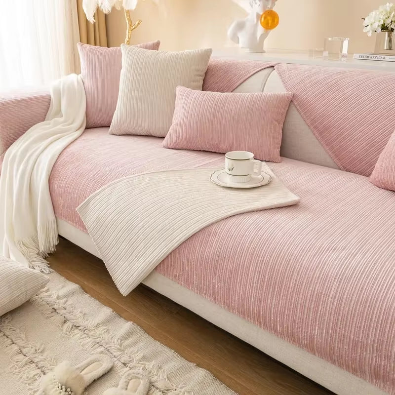 1PC Striped Chenille Sofa Cover for Living Room Pets Kids Anti-Dirty Sofa Towel Mat Solid Color Non-Slip Couch Cushion Slipcover