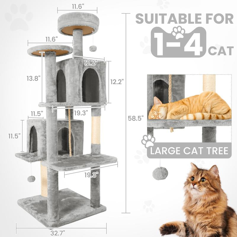 Wecharmer Cat Tree / Tower for Indoor with Green Leaves, Cat Condo Cozy Plush House with Hang Ball, Pet Furniture with Scratching Posts Cat Tree